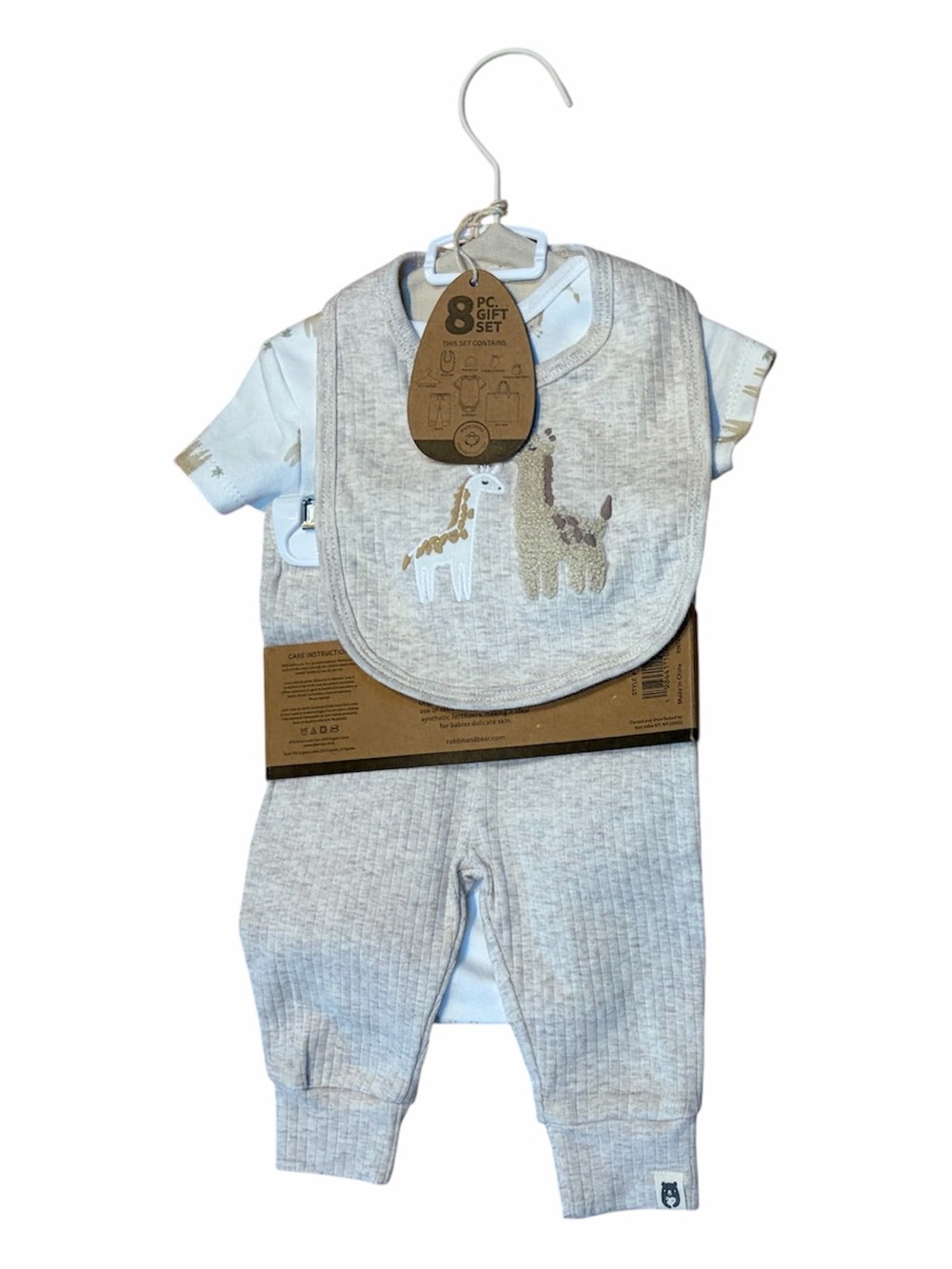 Rabbit + Bear Organic 8 PC Gift Set - Bib, Bodysuit & Pants NWT